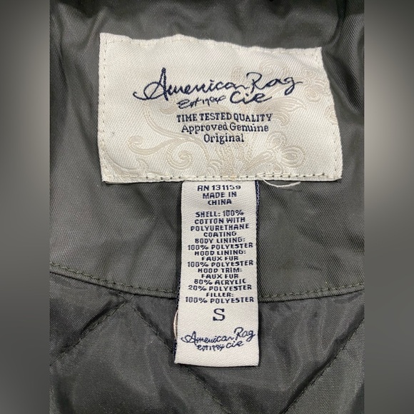 American Rag Olive Green Winter Utility Jacket with Faux Fur Trim Size small - Picture 4 of 9
